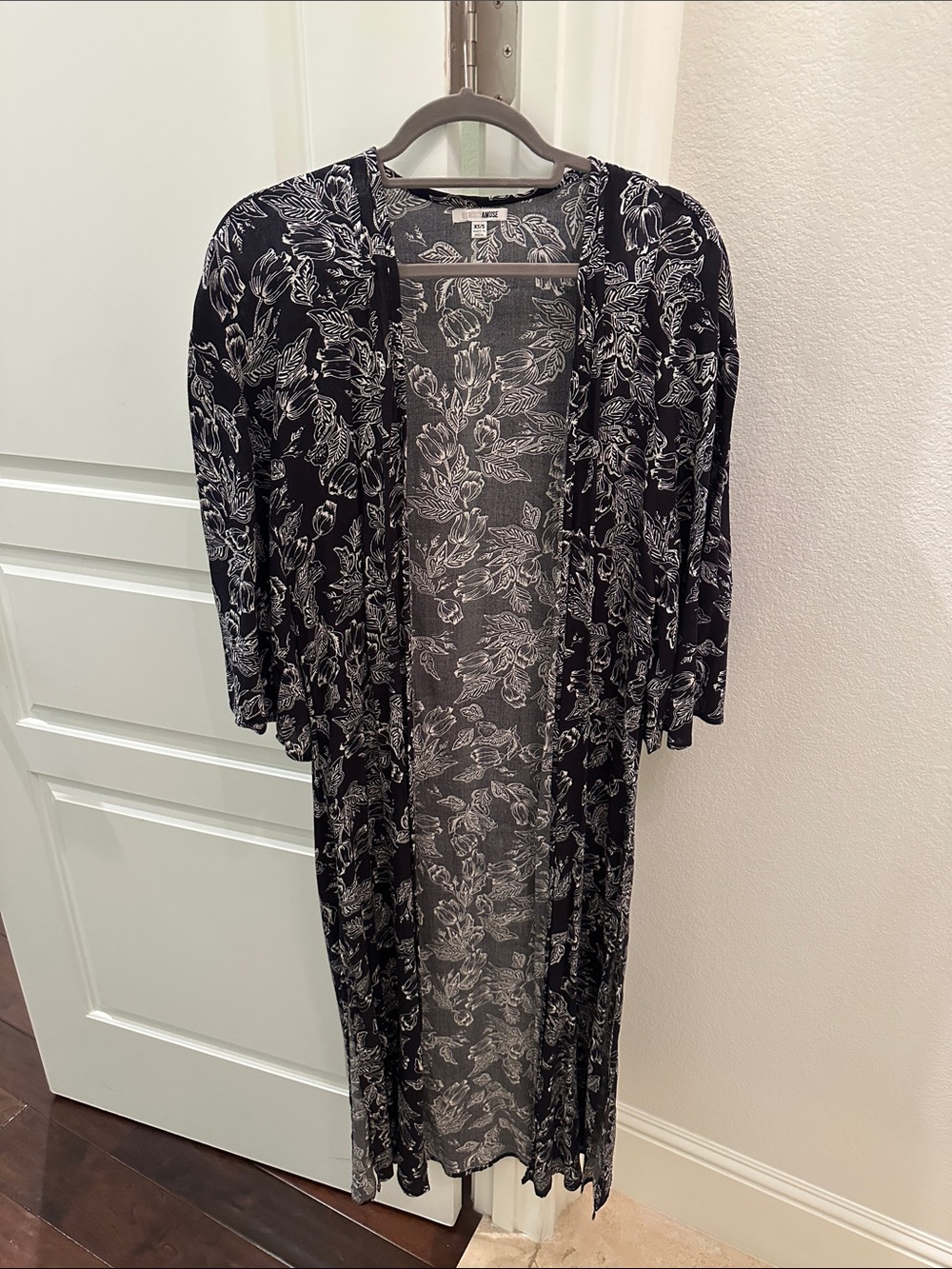 Amuse Society Black Floral Sheer Long Kimono